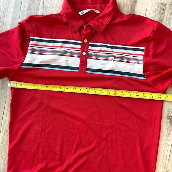 Travis Mathew Men Golf Polo Shirt Size Large Red Striped Short Sleeves Outdoor - Picture 7 of 9